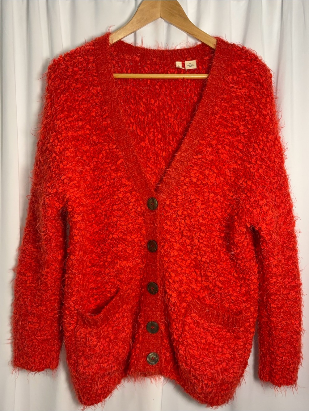 Anthropologie MOTH Emile Fuzzy Eyelash Wool Blend Cardigan Red S